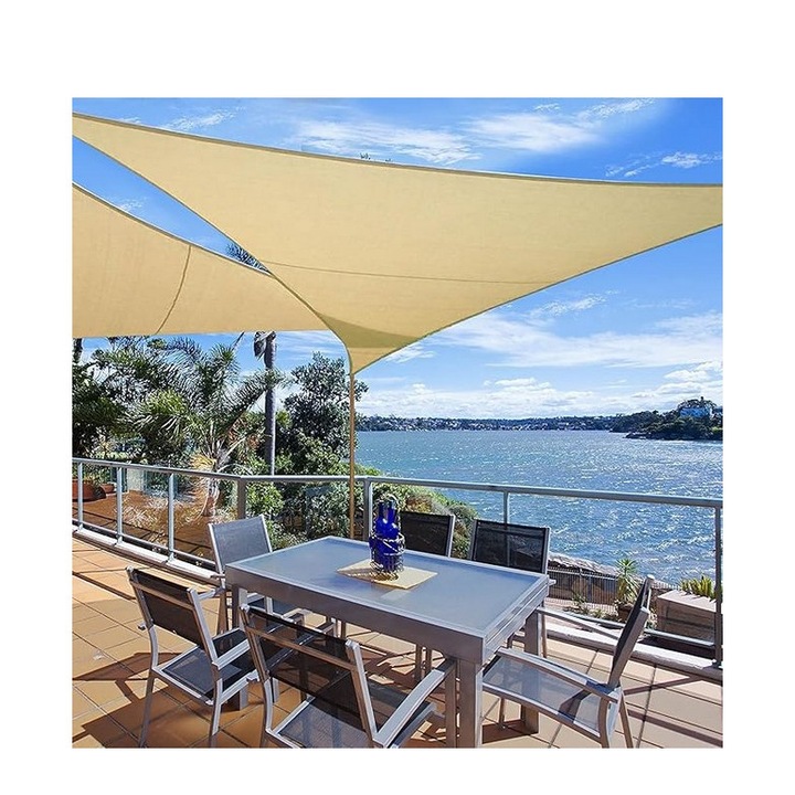 Vízálló napvitorla, HDPE, UV-védelemmel, kerti, bézs, 4,2x4,2x6m, WOLTU