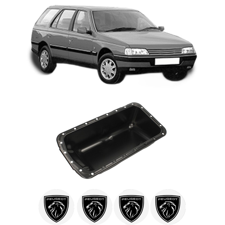 Baie ulei PEUGEOT 405 II Break (4E) 1.6 BDY (XU5M3Z), BDZ (XU5M), BDY (XU5M2Z), BFZ (XU5JP) din 1992-1996 KW 65 CP 88 CMC 1580, auto, material otel, 4 Stickere auto cu PEUGEOT