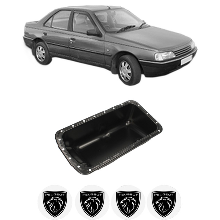 Baie ulei PEUGEOT 405 II (4B) 1.6 BDY (XU5M3Z), BDY (XU5M2Z), BDZ (XU5M), BFZ (XU5JP) din 1992-1995 KW 65 CP 88 CMC 1580, auto, material otel, 4 Stickere auto cu PEUGEOT