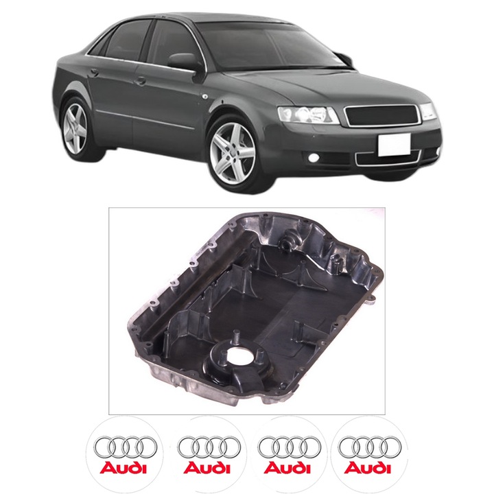 Baie ulei AUDI A4 B6 (8E2) 3.0 BBJ din 2001-2004 KW 160 CP 218 CMC 2976, auto, material aluminiu, 4 Stickere auto cu AUDI