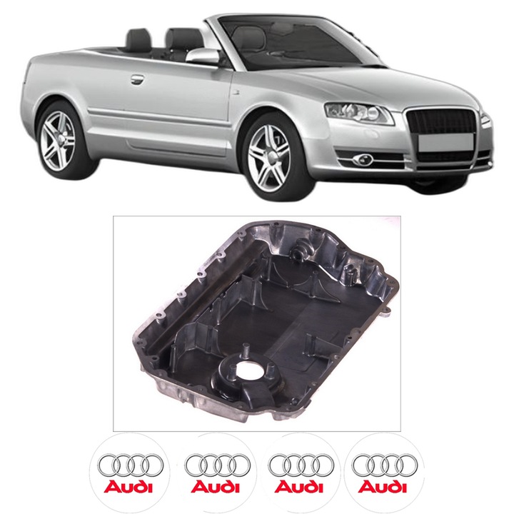 Baie ulei AUDI A4 B6 Convertible (8H7) 3.0 BGN, ASN, AVK din 2002-2005 KW 162 CP 220 CMC 2976, auto, material aluminiu, 4 Stickere auto cu AUDI