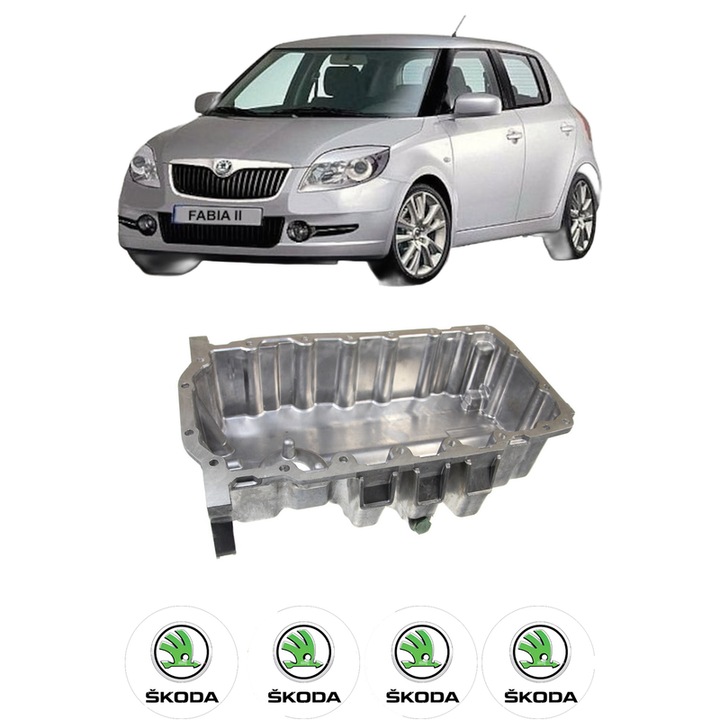 Baie ulei SKODA FABIA II (542) 1.6 TDI CAYB din 2010-2014 KW 66 CP 90 CMC 1598, auto, material aluminiu, 4 Stickere auto cu SKODA