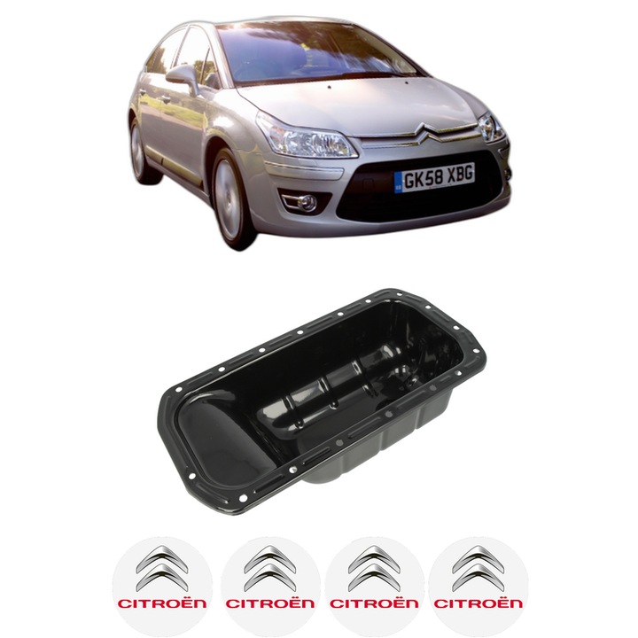 Baie ulei CITROEN C4 II (NC_) 1.6 HDi 90 9HJ (DV6DTEDM), 9HP (DV6DTED) din 2009 KW 68 CP 92 CMC 1560, auto, material otel, 4 Stickere auto cu CITROEN