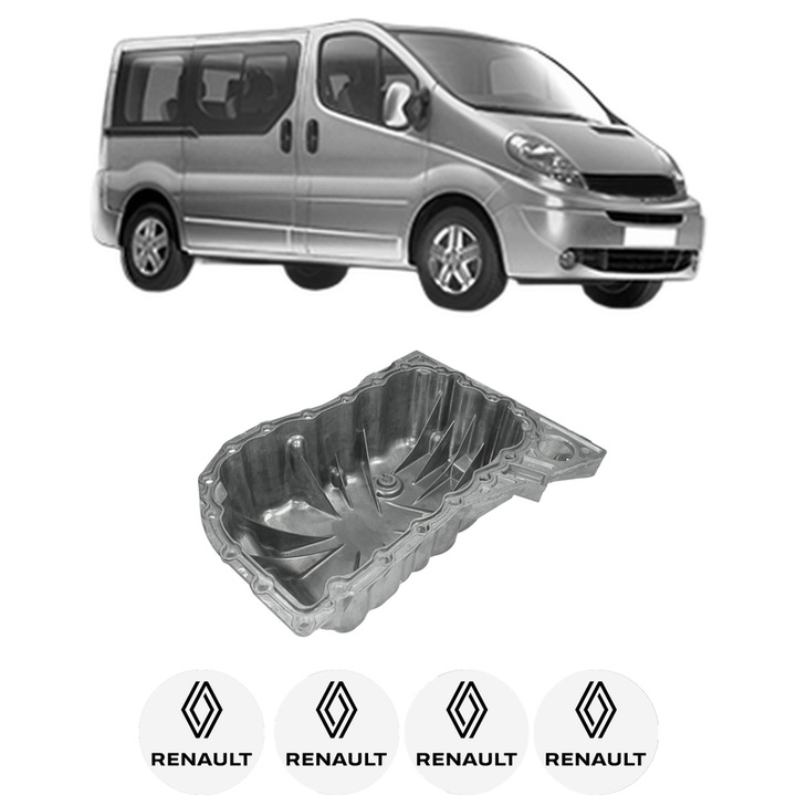 Baie ulei RENAULT TRAFIC II Bus (JL) 1.9 dCI 100 (JL0C, JL0K) F9Q 760 din 2001-2006 KW 74 CP 101 CMC 1870, auto, material aluminiu, 4 Stickere auto cu RENAULT