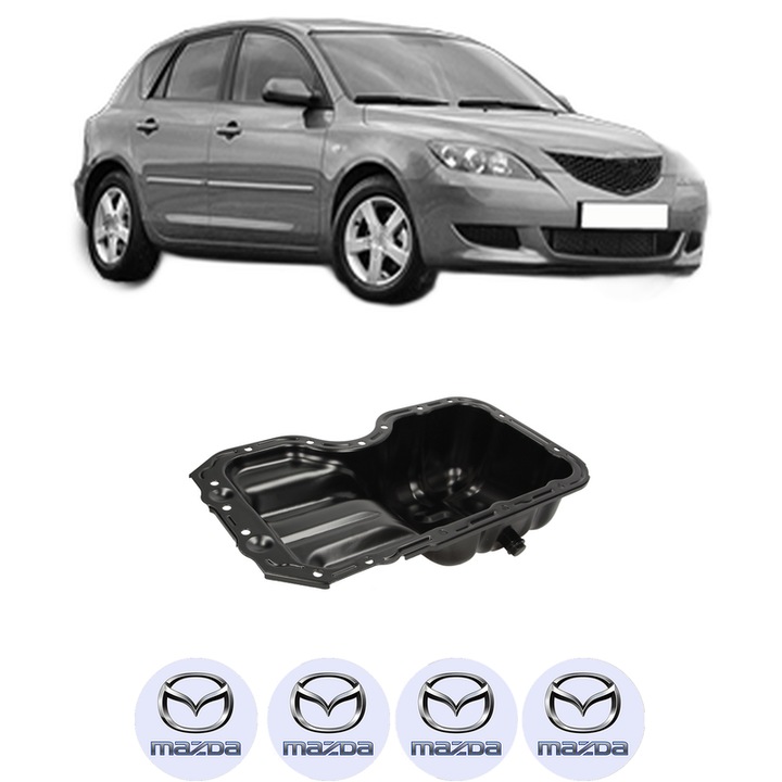 Baie ulei MAZDA 3 (BK) 1.3 (BK14) ZJ32, ZJ07, ZJ30, ZJ-VE din 2003-2009 KW 62 CP 84 CMC 1349, auto, material otel, 4 Stickere auto cu MAZDA