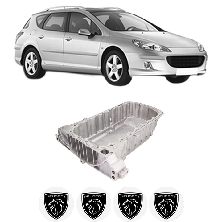 Baie ulei PEUGEOT 407 SW (6E_, 6D_) 2.0 RFN (EW10J4) din 2004-2005 KW 100 CP 136 CMC 1997, auto, material aluminiu, 4 Stickere auto cu PEUGEOT