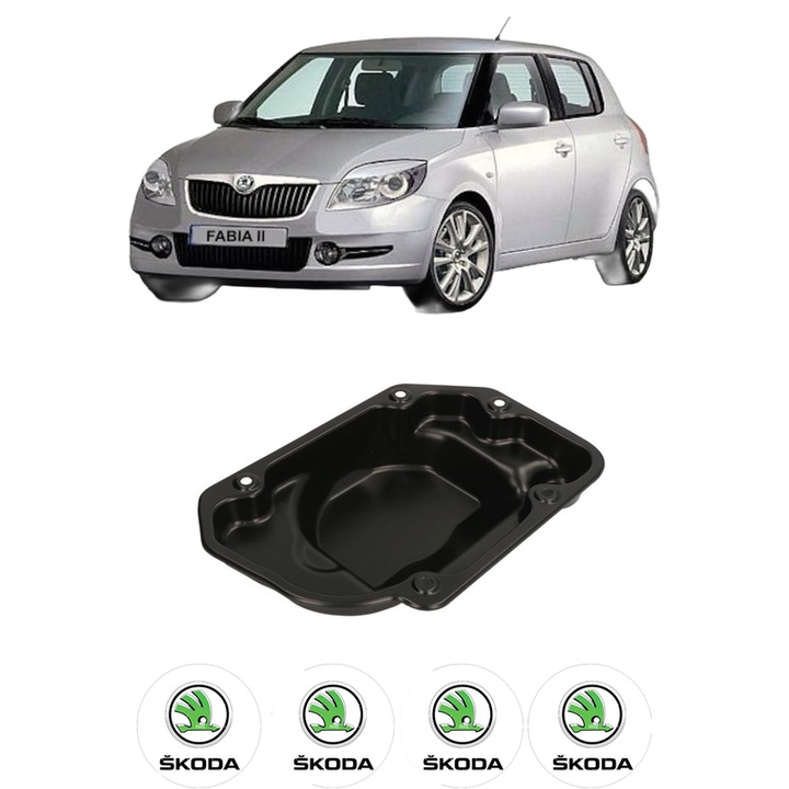 Baie ulei SKODA FABIA II (542) 1.2 CHFA, BBM din 2006-2014 KW 44 CP 60 CMC 1198, auto, material otel, 4 Stickere auto cu SKODA