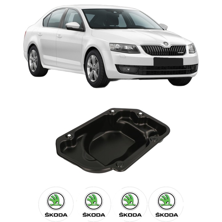 Baie ulei SKODA OCTAVIA III (5E3, NL3, NR3) 1.2 TSI CJZA din 2012-2017 KW 77 CP 105 CMC 1197, auto, material otel, 4 Stickere auto cu SKODA