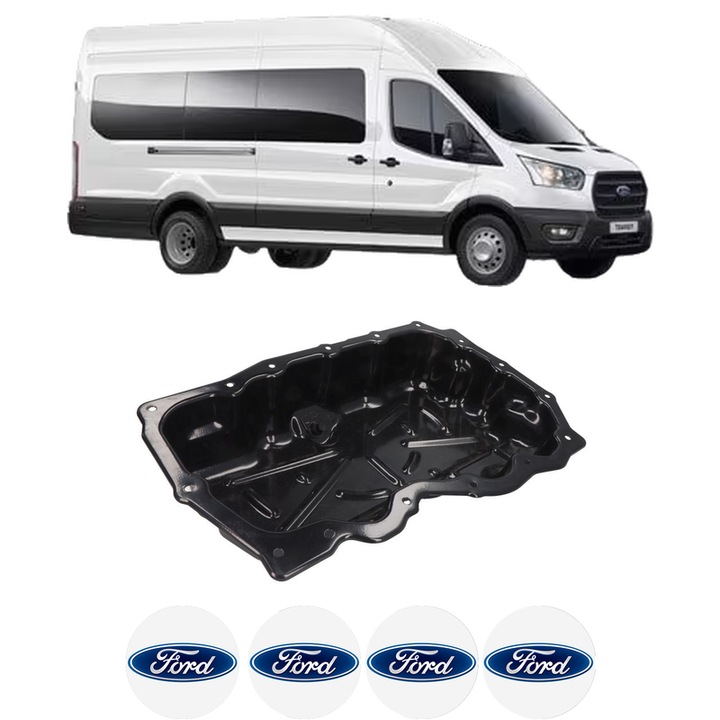 Baie ulei FORD TRANSIT V363 Bus (FAD, FBD) 2.0 EcoBlue YLFA, YLFB, BJFA, BJFB, YLFS, YLF6 din 2016 KW 77 CP 105 CMC 1995, auto, material otel, 4 Stickere auto cu FORD