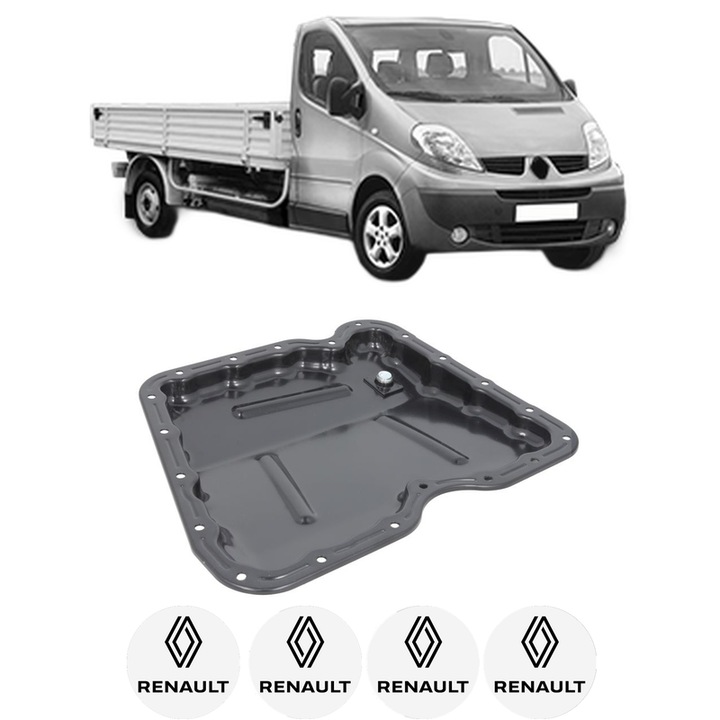 Baie ulei RENAULT TRAFIC II Platform/Chassis (EL) 2.0 dCi 90 (EL0H, EL00, EL01, EL0M, EL0P, EL0S) M9R 780, M9R 782, M9R 786, M9R 692, M9R 630 din 2006 KW 66 CP 90 CMC 1995, auto, material metal, 4 Stickere auto cu RENAULT