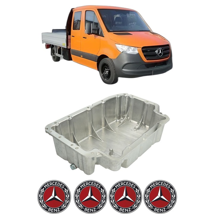 Baie ulei MERCEDES-BENZ SPRINTER 3, 5-t Platform/Chassis (B907, B910) 314 CDI (910.131, 910.133, 910.030) OM 651.950, OM 651.958 din 2018-2021 KW 105 CP 143 CMC 2143, auto, material aluminiu, 4 Stickere auto cu MERCEDES-BENZ