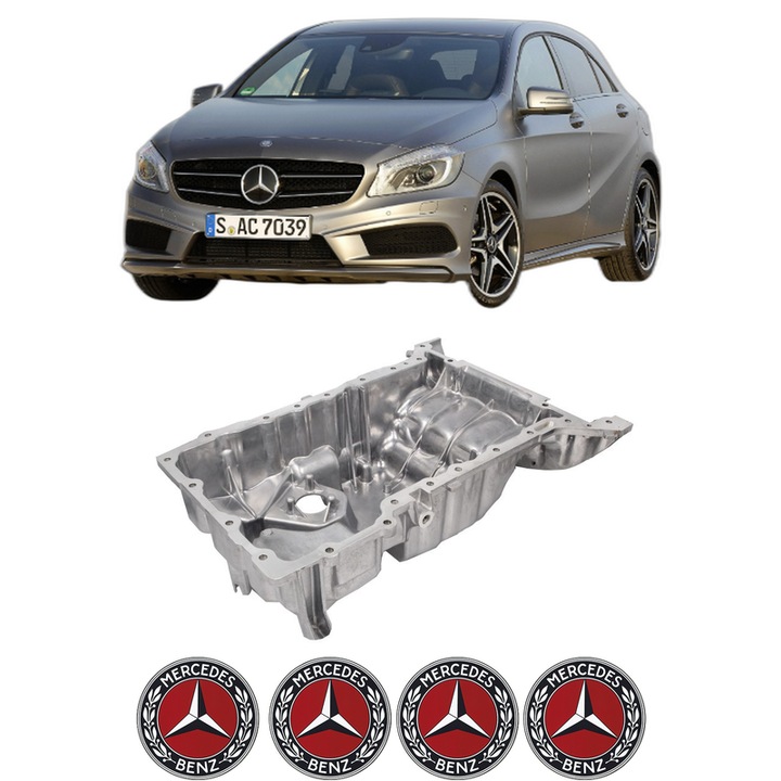 Baie ulei MERCEDES-BENZ A-CLASS (W176) A 160 (176.041) M 270.910 din 2015-2018 KW 75 CP 102 CMC 1595, auto, material aluminiu, 4 Stickere auto cu MERCEDES-BENZ