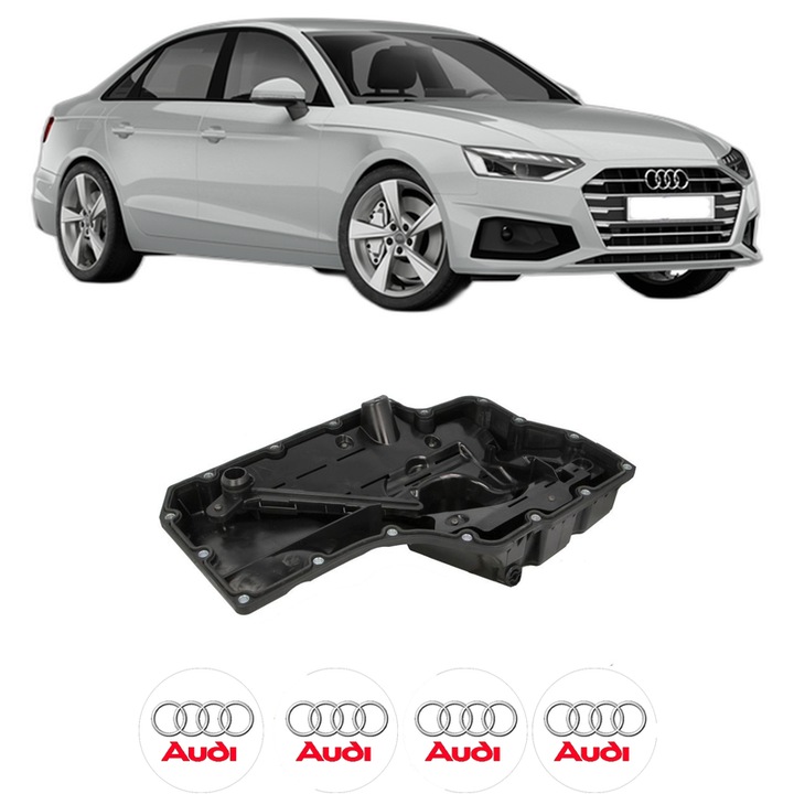Baie ulei AUDI A5 Sportback (F5A, F5F) 40 TFSI Mild Hybrid DEMA, DLVA, DKYA, DHDA din 2017 KW 140 CP 190 CMC 1984, auto, material plastic, PA (Poliamida), 4 Stickere auto cu AUDI