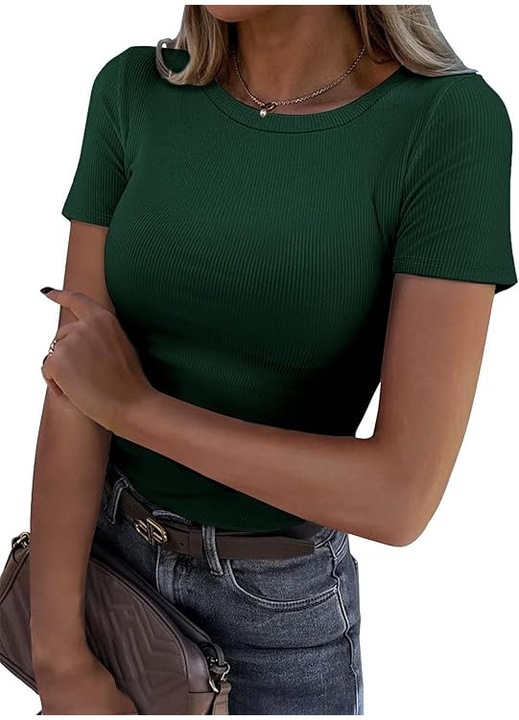Tricou mulat, cu dungi, slim fit, de vara, cu guler rotund, maneca scurta, elastic, Verde