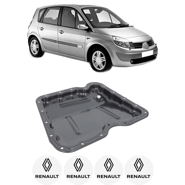 Baie ulei RENAULT SCENIC II (JM0/1_) 2.0 dCi (JM1K) M9R 721, M9R 700, M9R 722 din 2005-2008 KW 110 CP 150 CMC 1995, auto, material metal, 4 Stickere auto cu RENAULT
