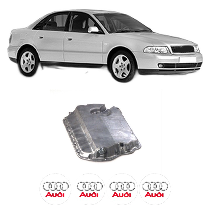 Baie ulei AUDI A4 B5 (8D2) 2.4 APS, ARJ, ALF, AGA, AML din 1997-2000 KW 121 CP 165 CMC 2393, auto, material aluminiu, 4 Stickere auto cu AUDI