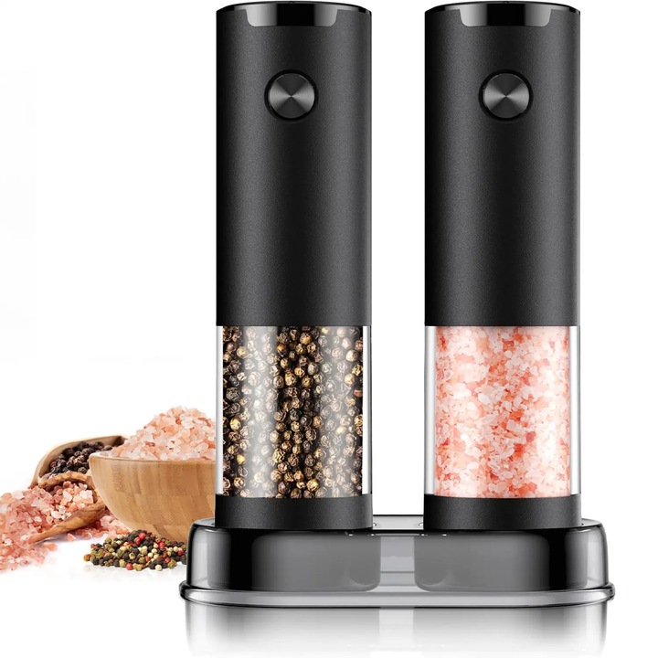 Set 2 Rasnite Electrice Elindor cu LED, Senzor Gravitational, Transparent/Negru, 16x7.5 cm