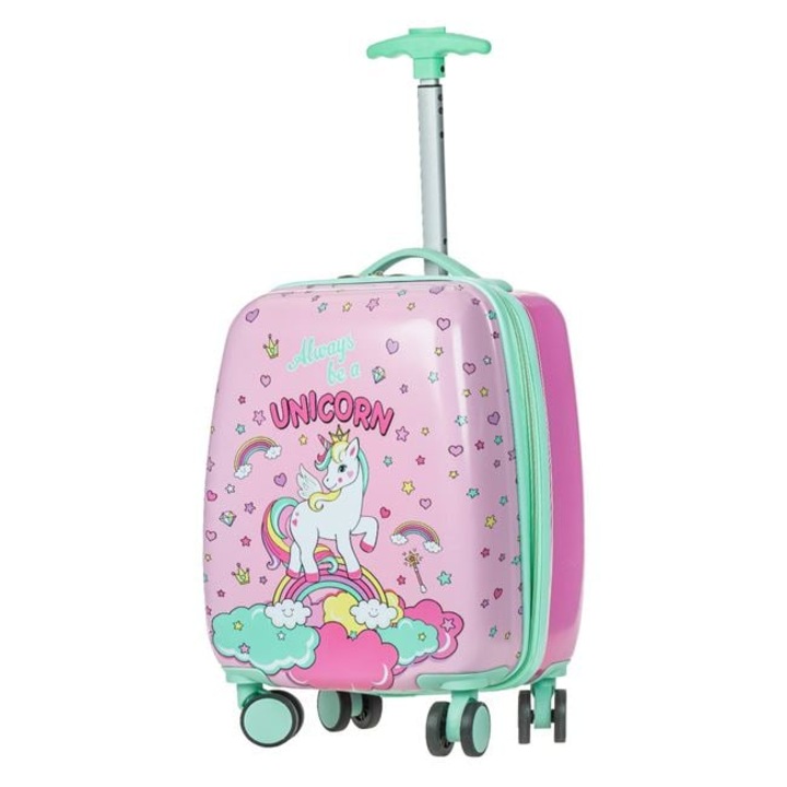 Troler Roz Troler Unicorn Roz-Verde, 22L, 30x21x50cm, cu 4 roți duble, ușor de ...