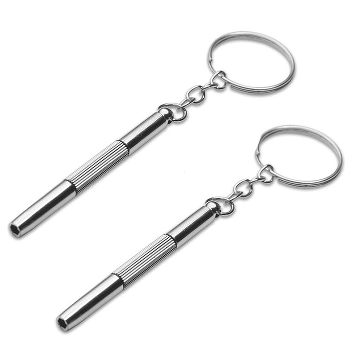 Set 2 surubelnite mini, 3 in 1, portabil, argintiu, 6cm