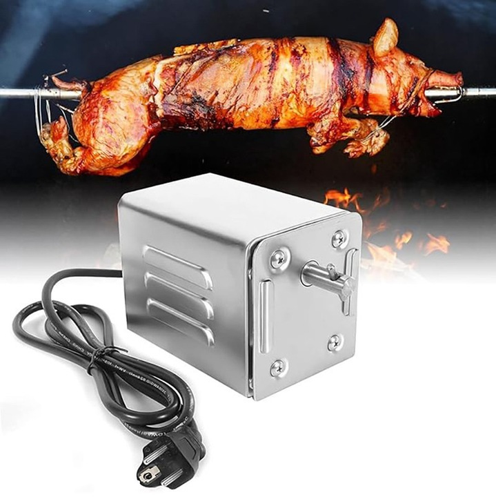 Motor elektromos nyárshoz, Rqiurpn, 15W, 60kg, inox, 2.7rpm, ezüst