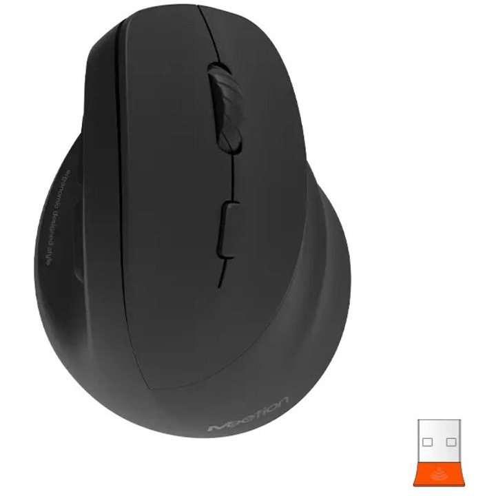Mouse ergonomic wireless pentru dreptaci, Meetion, BTM010R, 2400 dpi, Negru