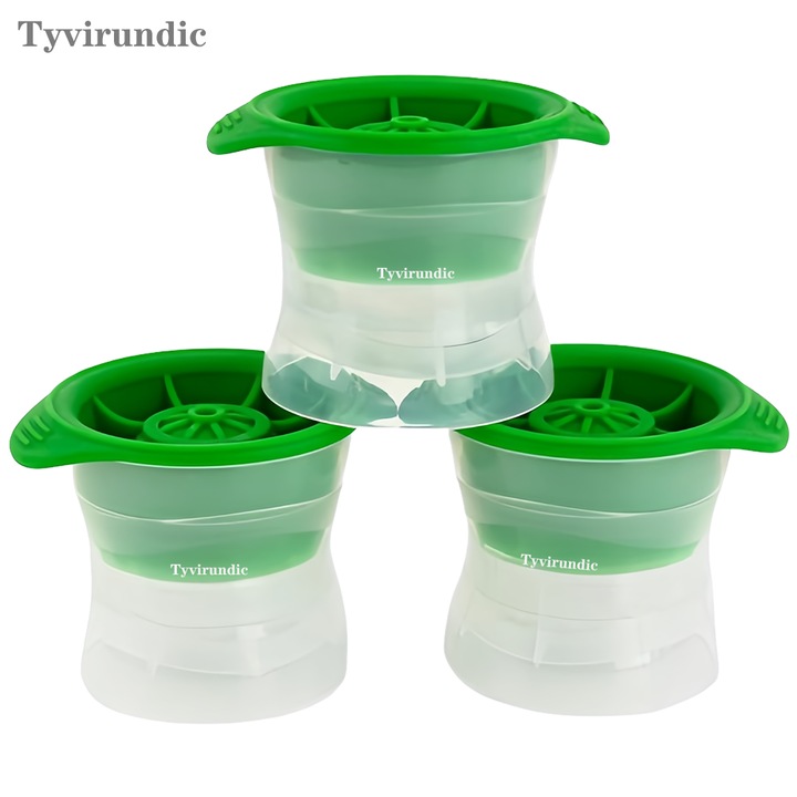 Set 3 forma jégkocka készítéséhez, Tyvirundic, szilikon/polipropilén, újrahasználható, zöld/átlátszó, 8x6.5x5.5cm