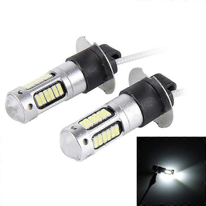 Set 2 Becuri H3 10W 30 SMD-4014 LED pentru Ceata, Lumina Alba, 12V