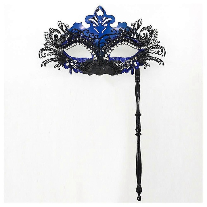 Masca de fata cu manere detasabile, design stralucitor, neagra si albastra, 23x30cm