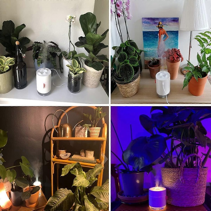 Umidificator de plante portabil, 500ml, mod de ceata ajustabil, functionare silentioasa, lumina de noapte, auto-oprire la lipsa apei