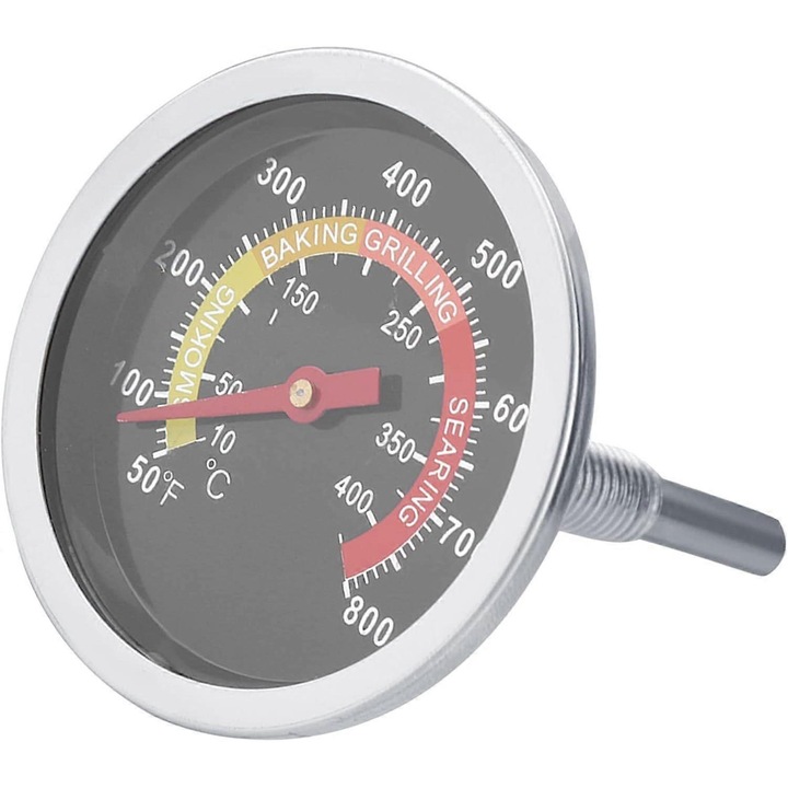 Termometru de gratar din otel inoxidabil, 50-800°F, pentru gatit, usor de instalat