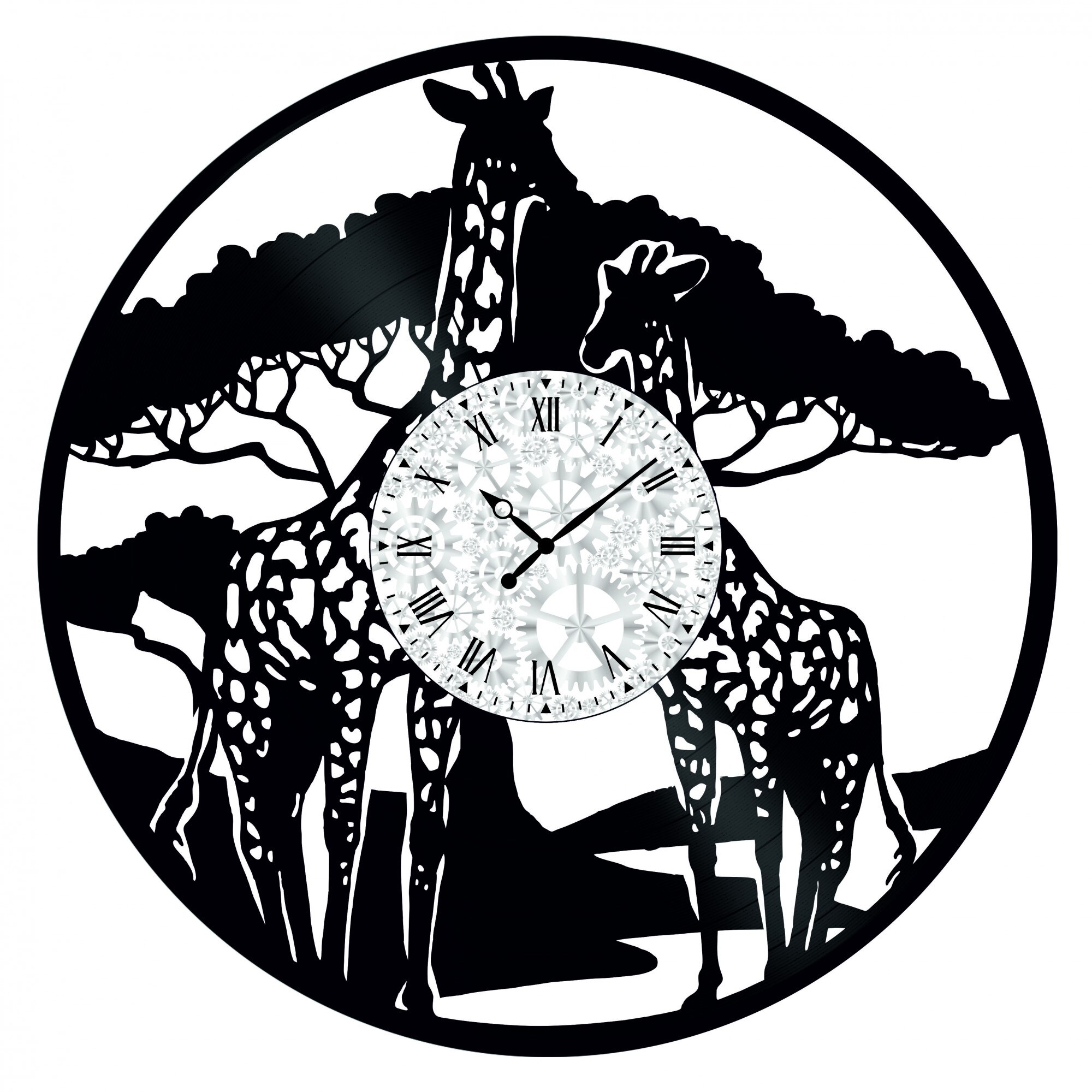 Ceas de perete Vintage din Vinyl - Revival Vinyl Wall Clock Animale Girafa