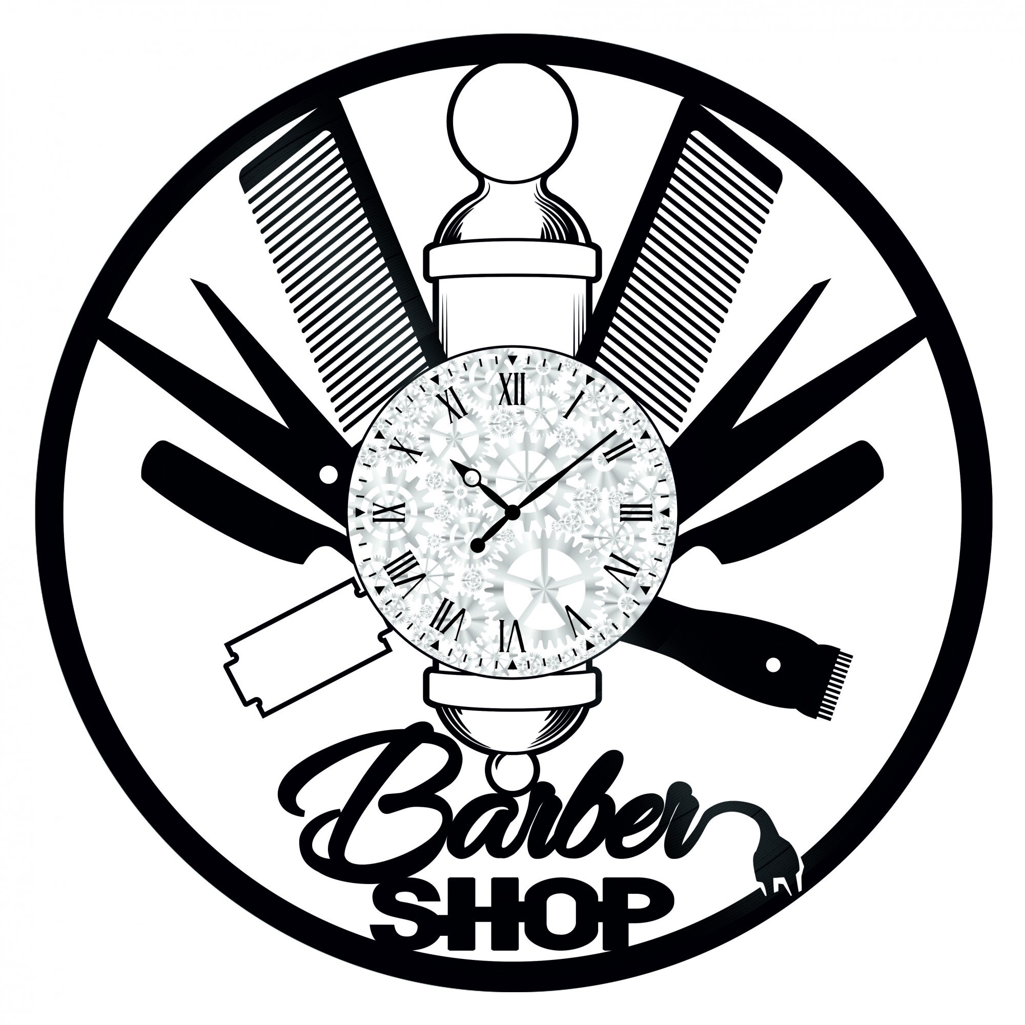 Ceas de perete Vintage din Vinyl - Revival Vinyl Wall Clock Barber Shop