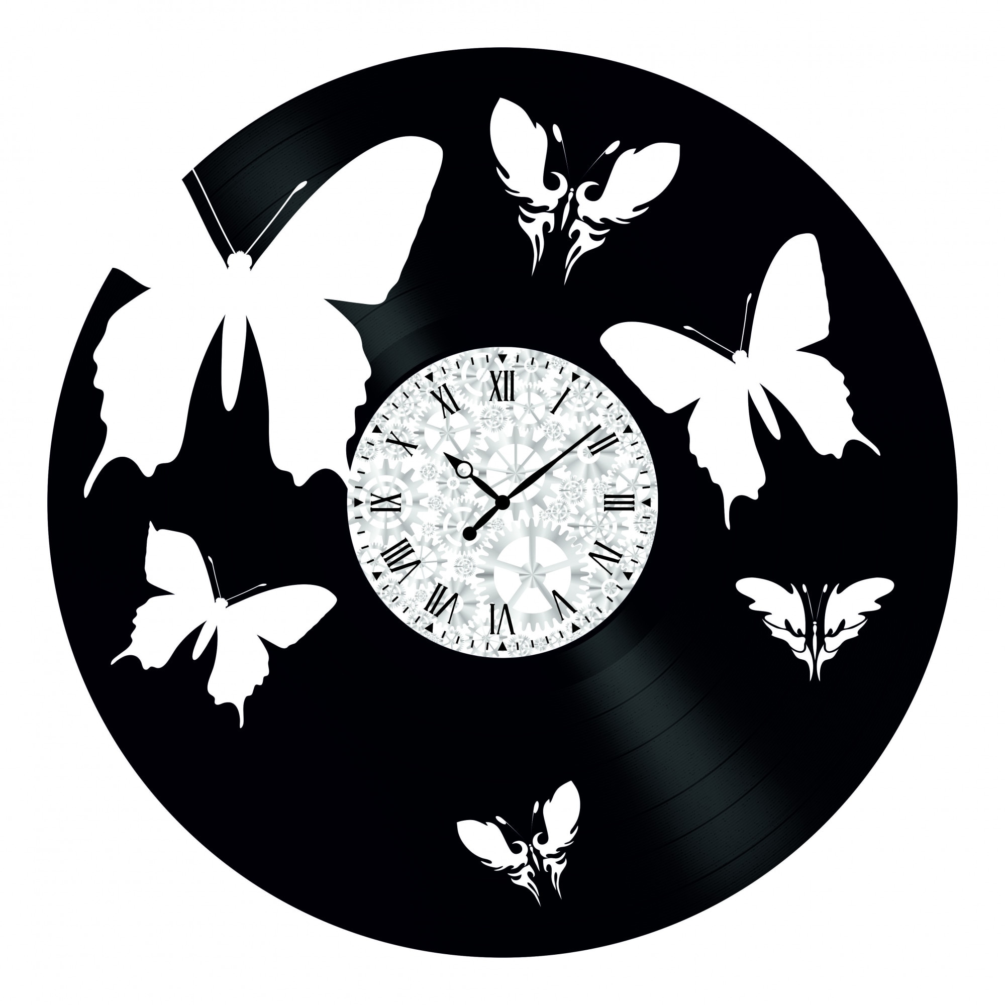 Ceas de perete Vintage din Vinyl - Revival Vinyl Wall Clock Fluturi