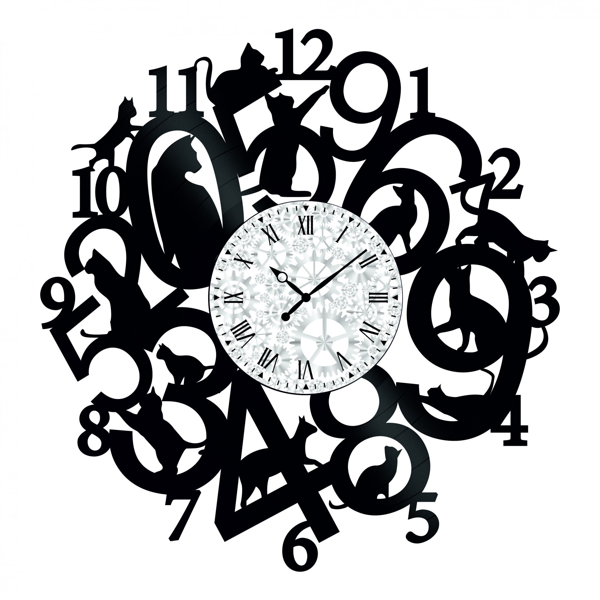 Ceas de perete Vintage din Vinyl - Revival Vinyl Wall Clock Pisicute si Numere