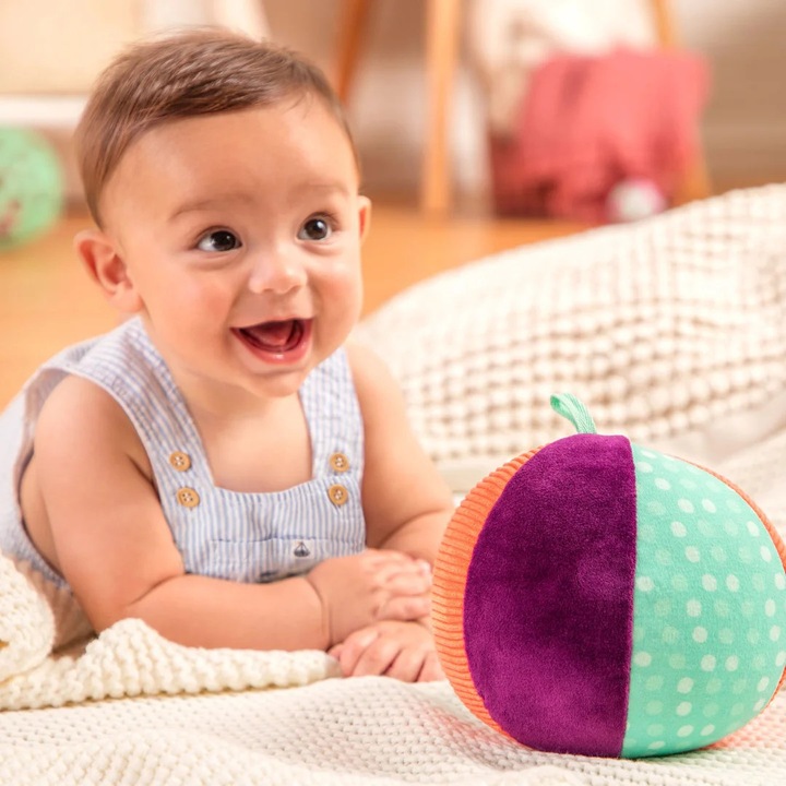 Minge senzoriala din plus cu clopotel, B. Toys, jucarie interactiva pentru bebelusi