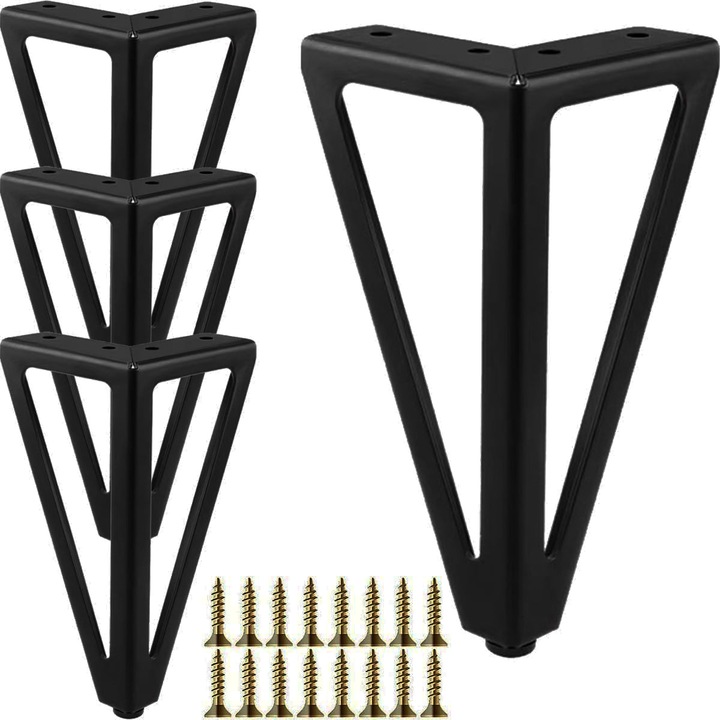 Set 4 picior mobila hairpin, CooTooLa®, Preveni zgarieturile podelei, Pentru mobilier precum canapea, masuta de cafea, 15cm, Otel, Negru