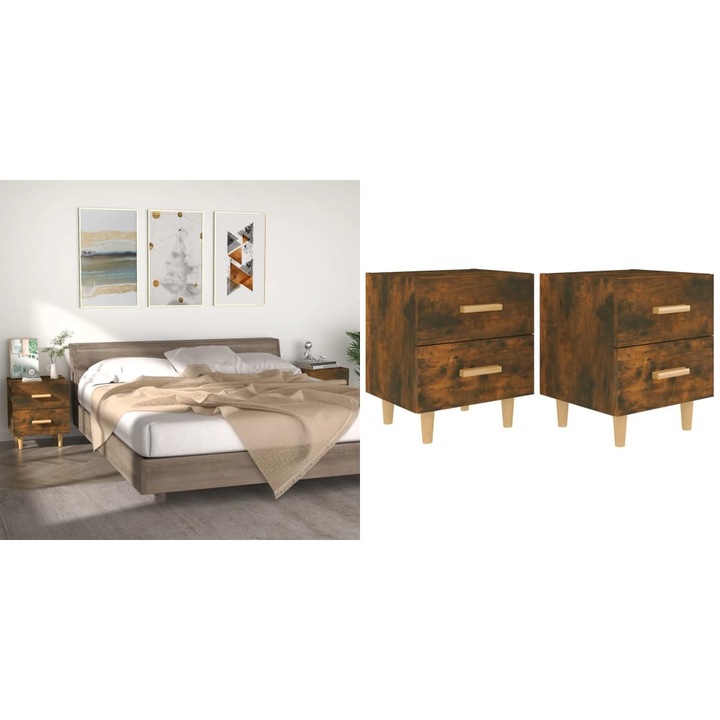 Noptiere, 2 buc., stejar afumat, 40x35x47, 5 cm