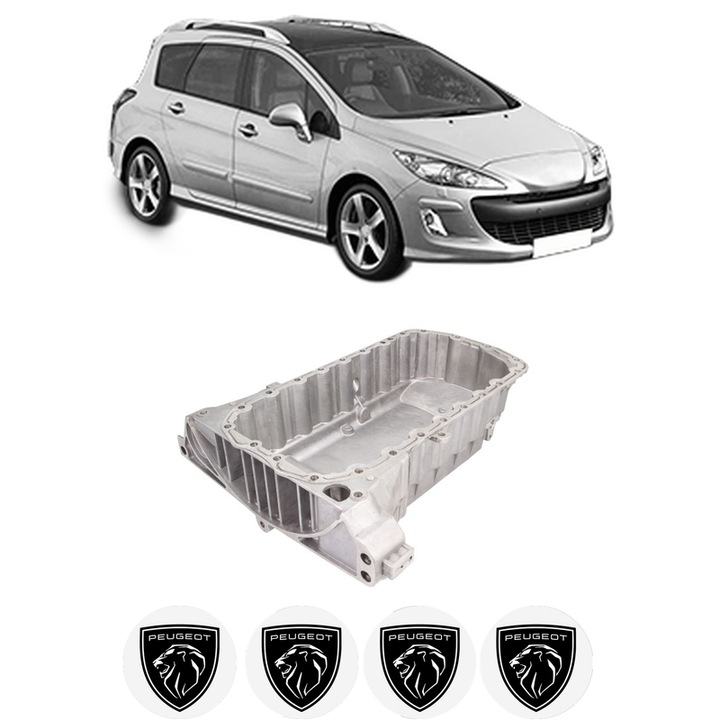 Baie ulei PEUGEOT 308 SW I (4E_, 4H_) 2.0 Bioflex RFJ (EW10A) din 2008-2011 KW 103 CP 140 CMC 1997, auto, material aluminiu, 4 Stickere auto cu PEUGEOT