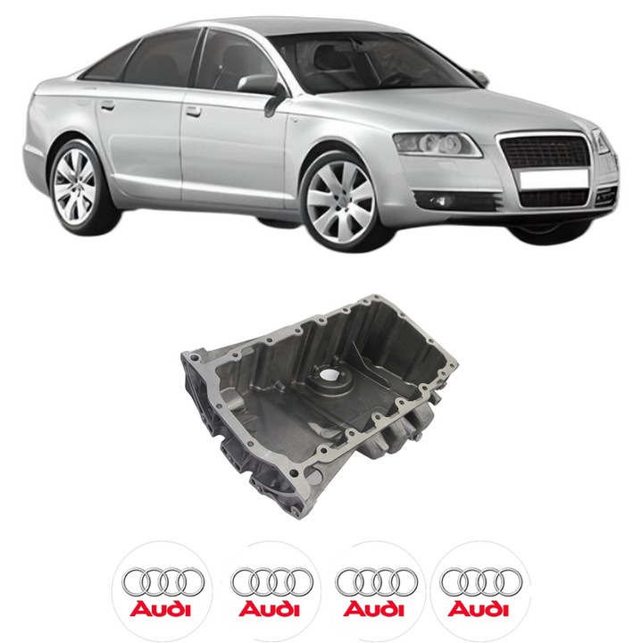 Baie ulei AUDI A6 C6 (4F2) 2.0 TDI BLB, BRE din 2004-2008 KW 103 CP 140 CMC 1968, auto, material aluminiu, 4 Stickere auto cu AUDI