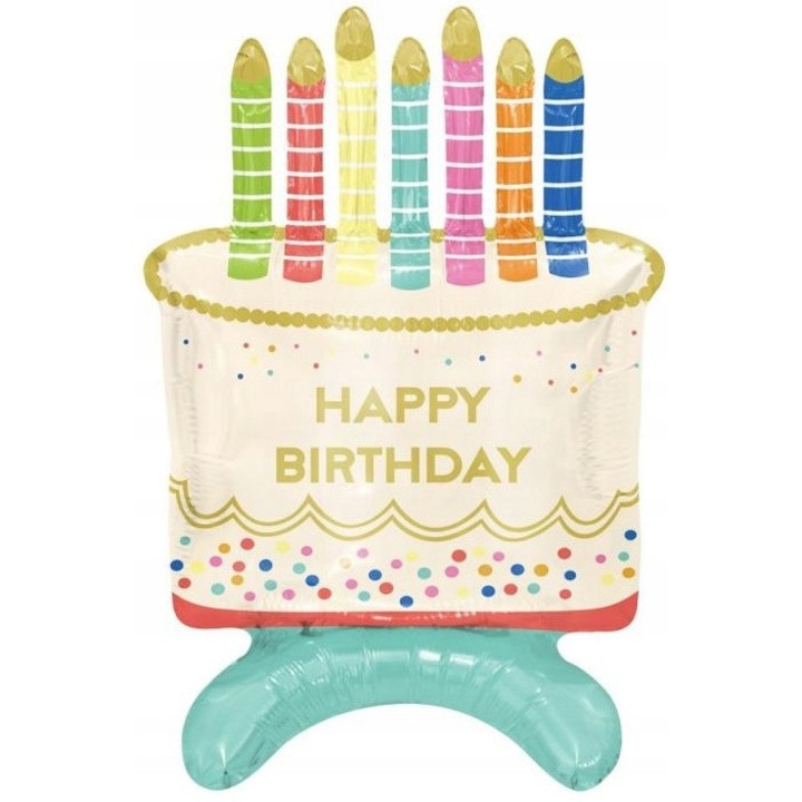 Фолиев балон 3D торта със брокат Честит рожден ден, 33x48x24см