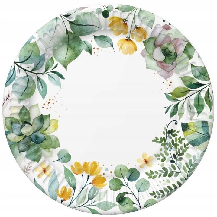Farfurii de hartie POL-MAK, flori si frunze, set 8 buc, 33x33cm