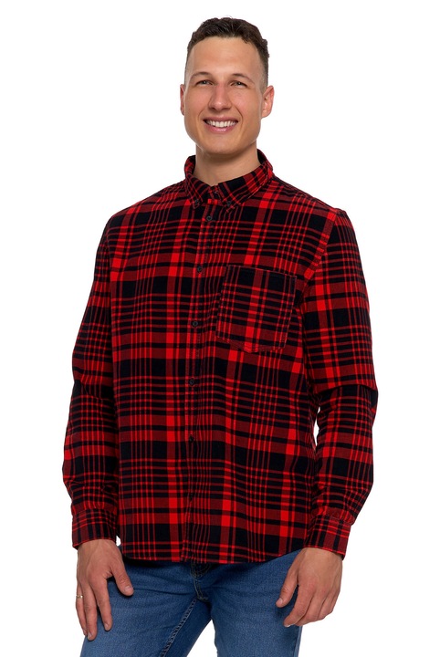 Moraj férfi ing, pamut, kockás mintázatú, hosszú ujjú, piros