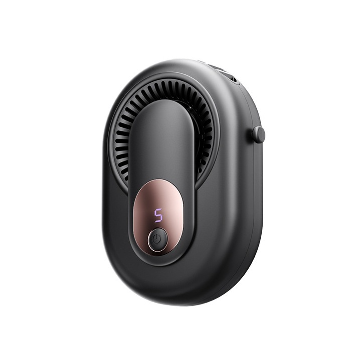 Hordozható ventilátor, LED digitális kijelző, 5 sebességes szélsebesség-szabályozás, basszuszaj-csökkentés, 3500mAh, USB töltés, fekete