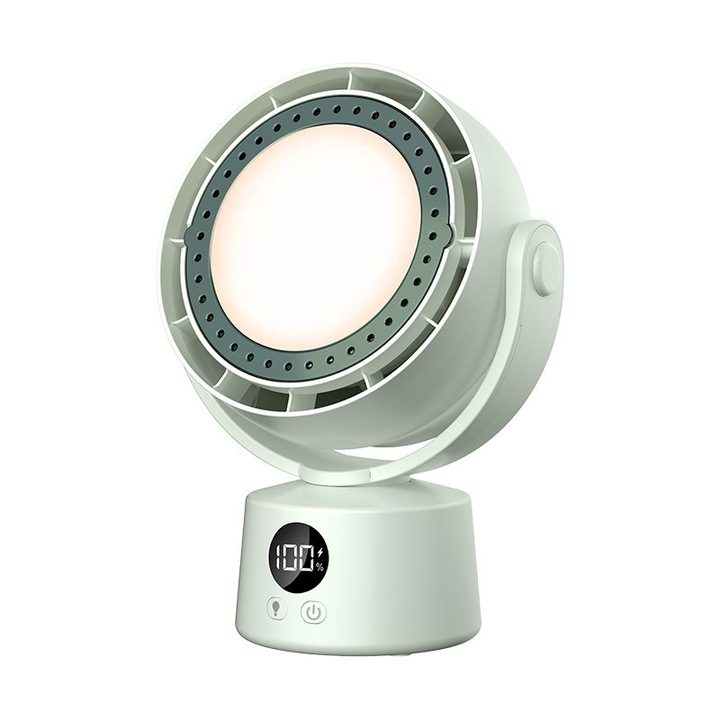 Hordozható ventilátor, LED digitális kijelző, 6 sebességfokozat, éjszakai fény, oszcilláló mozgás, basszuszaj-csökkentés, USB töltés, távirányító, 16x21, 5 cm, zöld