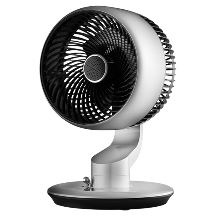 Hordozható ventilátor, 5 sebességes beállítás, basszuszaj-csökkentés, több szögből forgatható, 2400mAh, USB töltés, 185x185x285mm, fehér