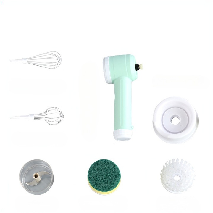 Kézi turmixgép, 5 az 1-ben multifunkciós: habverés, fokhagyma aprítás, edénymosás, mosogatás, sütemény- és krémkészítés. Alacsony zajszintű, kompakt és hordozható