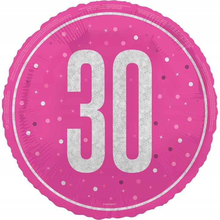 Fólia lufi 30. SZÜLETÉSNAP, UNIQUE, rózsaszín, 45cm