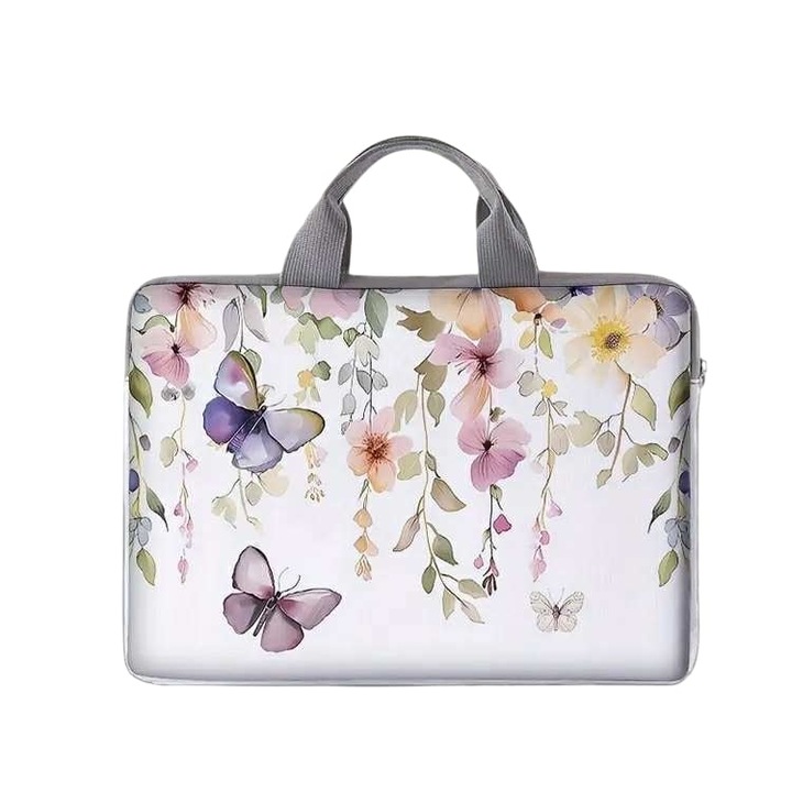 Laptoptáska, laptopvédő huzat, tok, cipzáros, könnyed, egyszerű, iskolába is gyerekeknek, fiataloknak, hölgyeknek munkába, csodás mintákkal, pasztell pillangó, virág, 26x38 cm, 10, 26x14, 6 inch #370