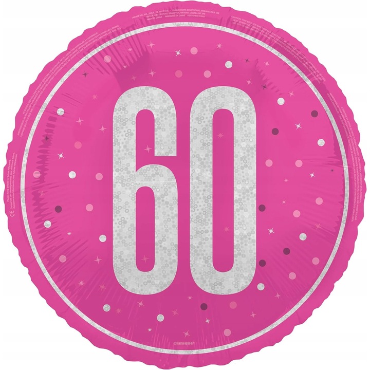 Fólia lufi rozpink, UNIQUE, 60. SZÜLETÉSNAP, 45cm