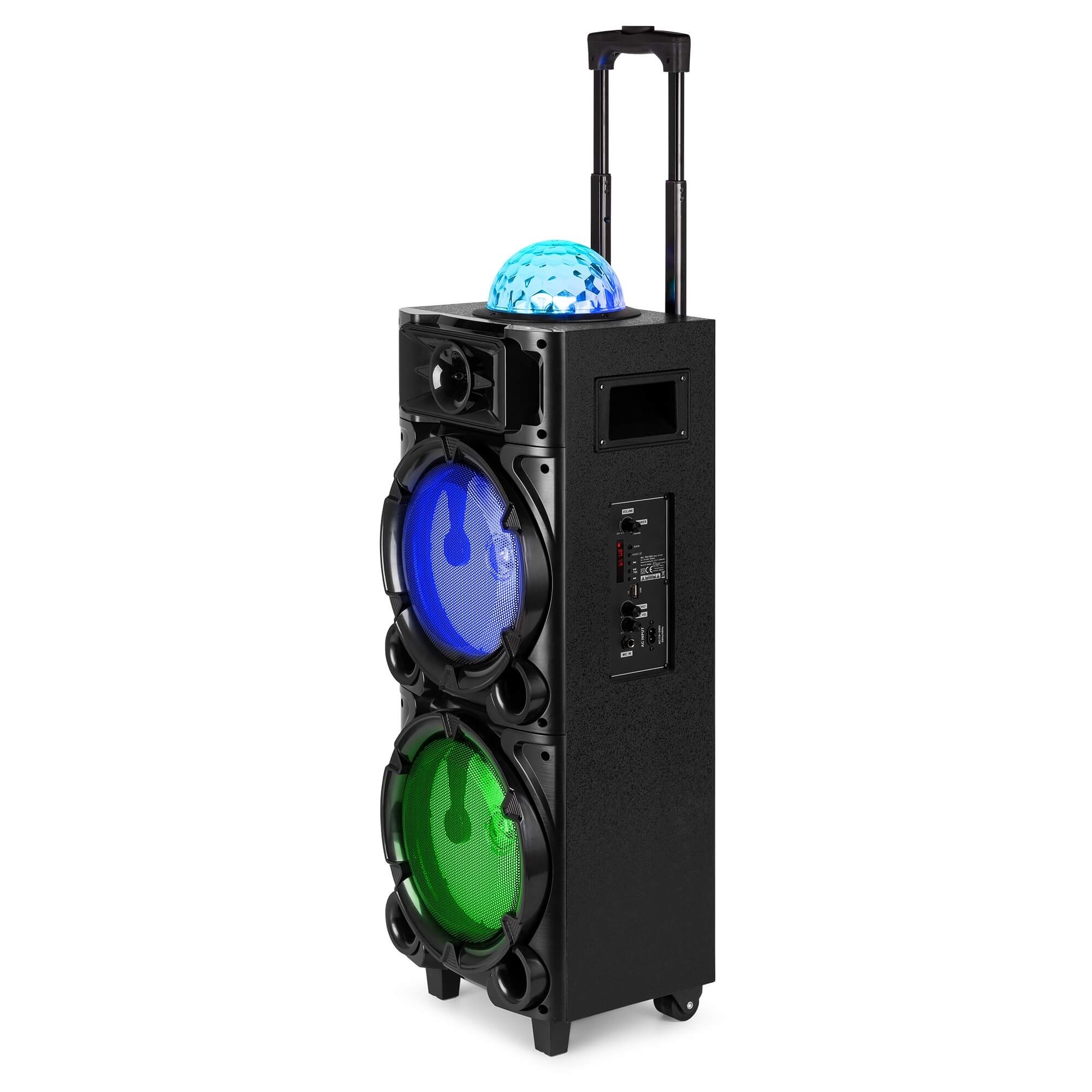 Set Karaoke Fenton LIVE290 cu roți, USB, SD, Bluetooth, LED RGB, 2 microfoane, 2x8"